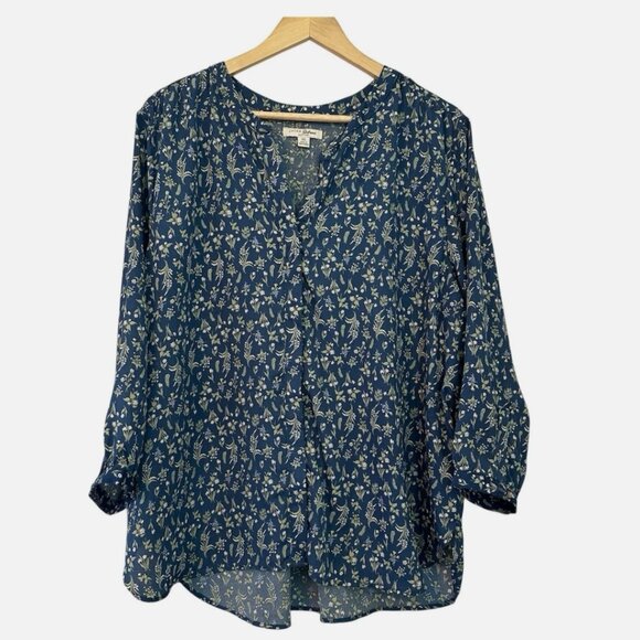 Jachs Girlfriend Women's XL Blue Green Nature Leafy Soft Relaxed Casual Blouse - Picture 1 of 4